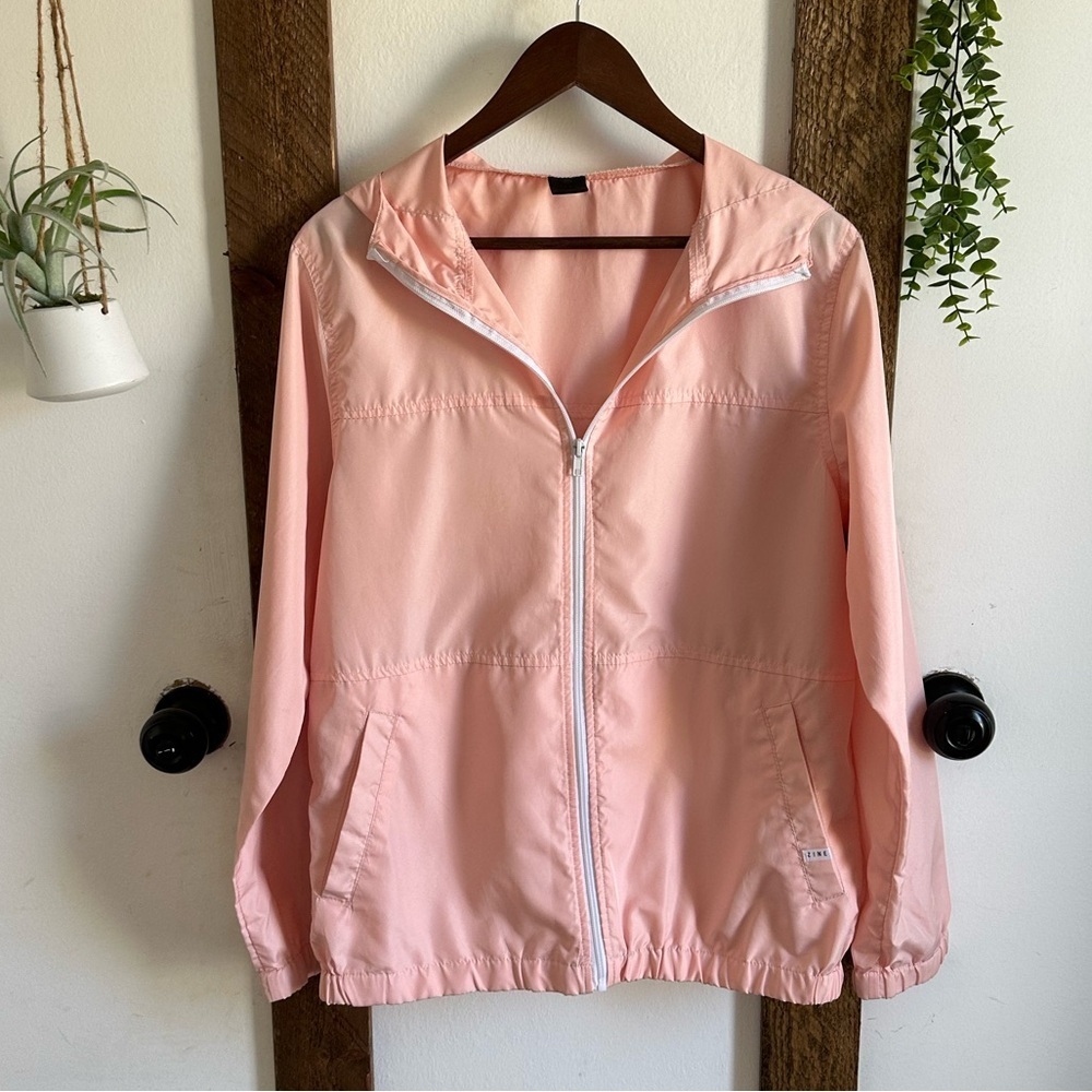 Y2K Zumiez Zine Women's Pink Lightweight Hooded Jacket Sz S Oversize Windbreaker